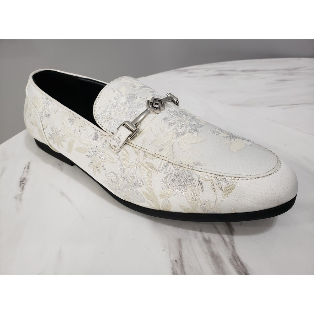 NEW NO BOX - SIZE 8 MEN'S Asos Design Mens silver floral cream loafers wedding